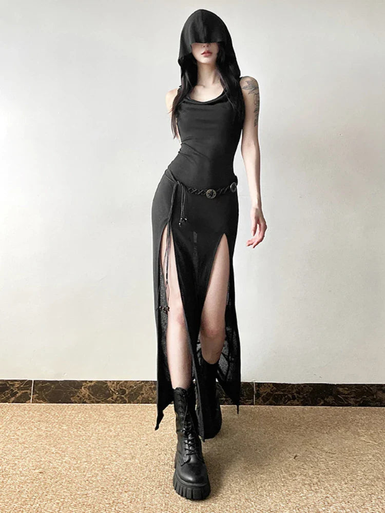 Elegant Gothic Slash Neck Long Sleeve Off Shoulder Summer French Chic Split Slim Stretch Ruffles Dress