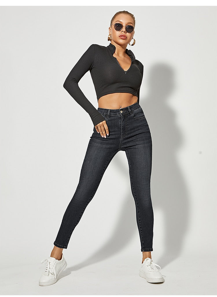 Classic Skinny Jeans High Waist Stretch Jean Fashion Wash Denim Leggings Slim Elastic Pencil Pant