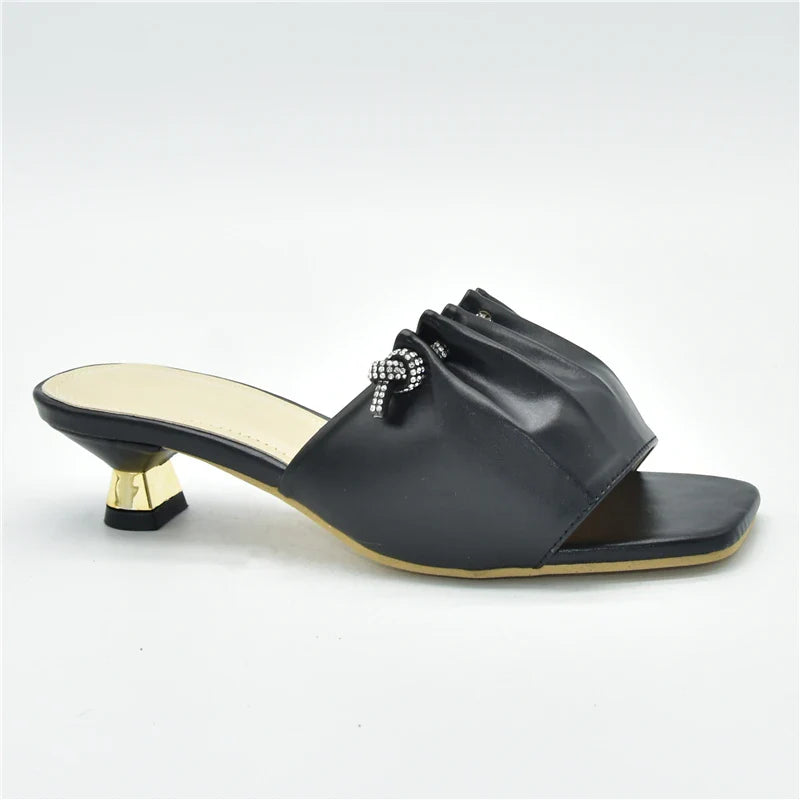 Maya Crystal Knot Ruched Mule Sandals