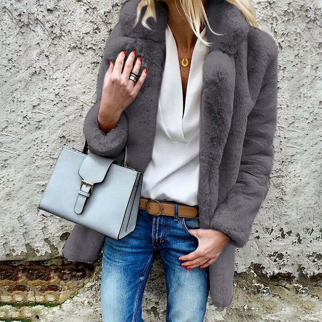 Faux Fur Coat Autumn Winter Fluffy Warm Plush Teddy Jackets Fashion Long Sleeve Lapel Fur Coats Overcoat Ladies Outerwear