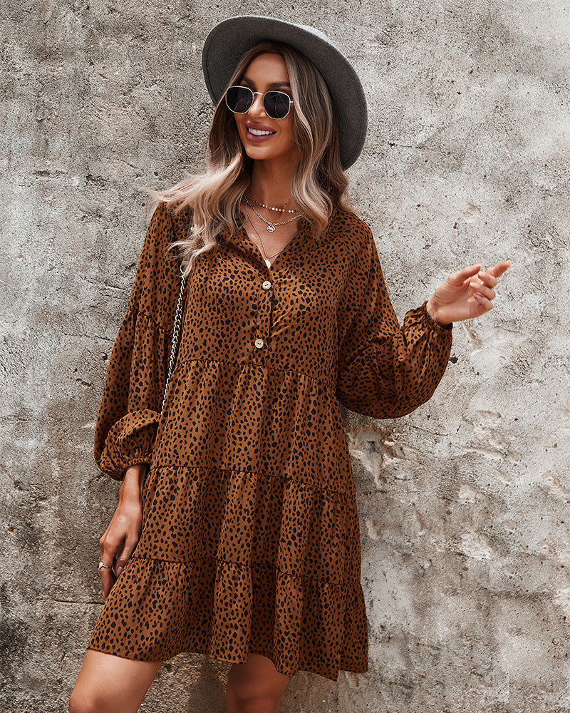 Leopard V-Neck A-Line Dress