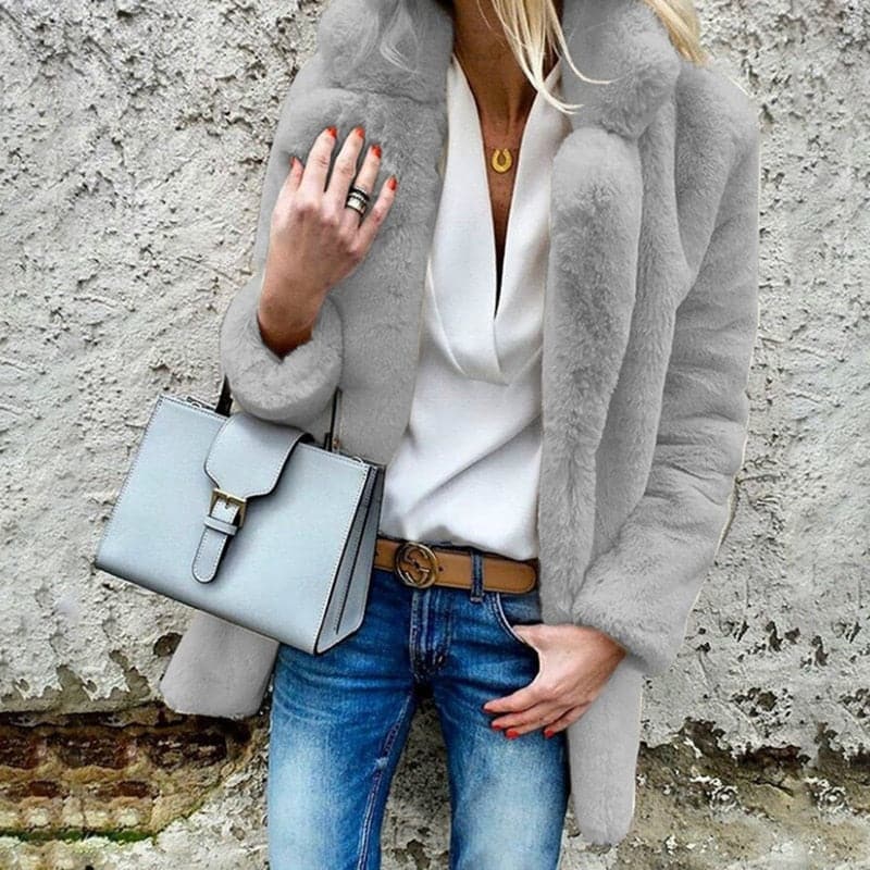 Faux Fur Coat Autumn Winter Fluffy Warm Plush Teddy Jackets Fashion Long Sleeve Lapel Fur Coats Overcoat Ladies Outerwear