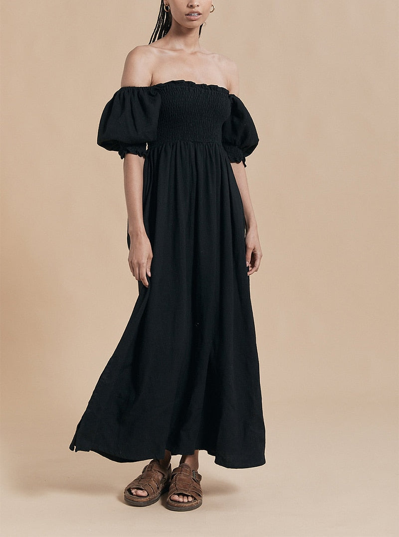 Summer Dresses For Square Neck Smocked Short Puff Sleeve Vacation Beach Style