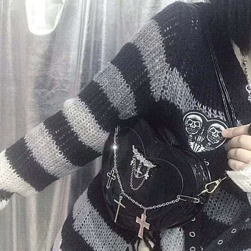 Y2K Subculture Cross Heart Shaped Punk Gothic Crossbody Shoulder Bag