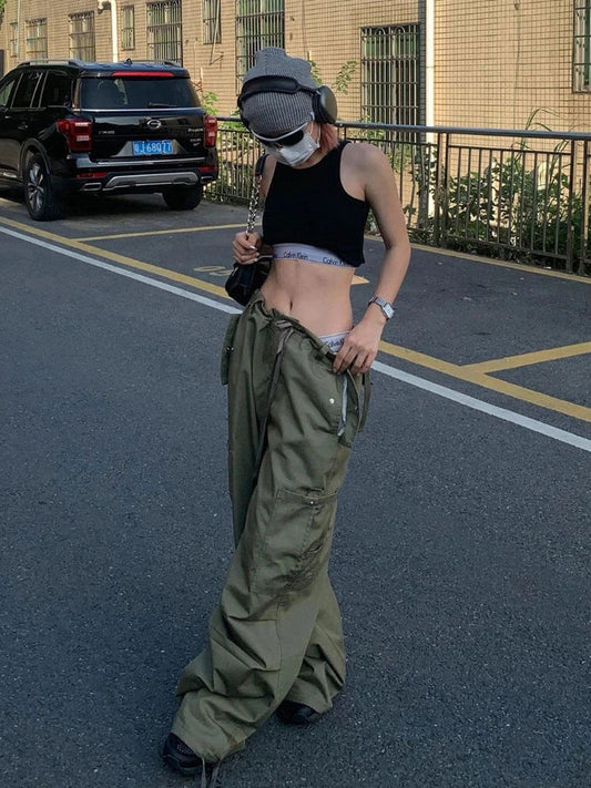 Army Green Low Rise Parachute Cyber Y2K Vintage Joggers Pant