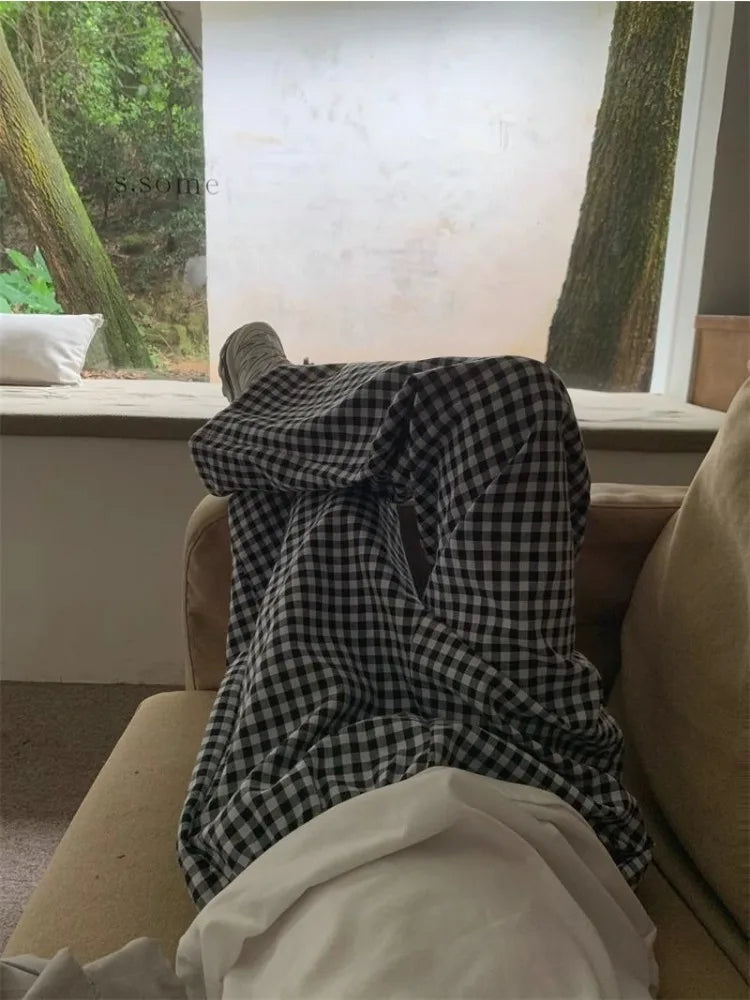 Black White Plaid Harajuku Streetwear Oversize Wide Leg Pant