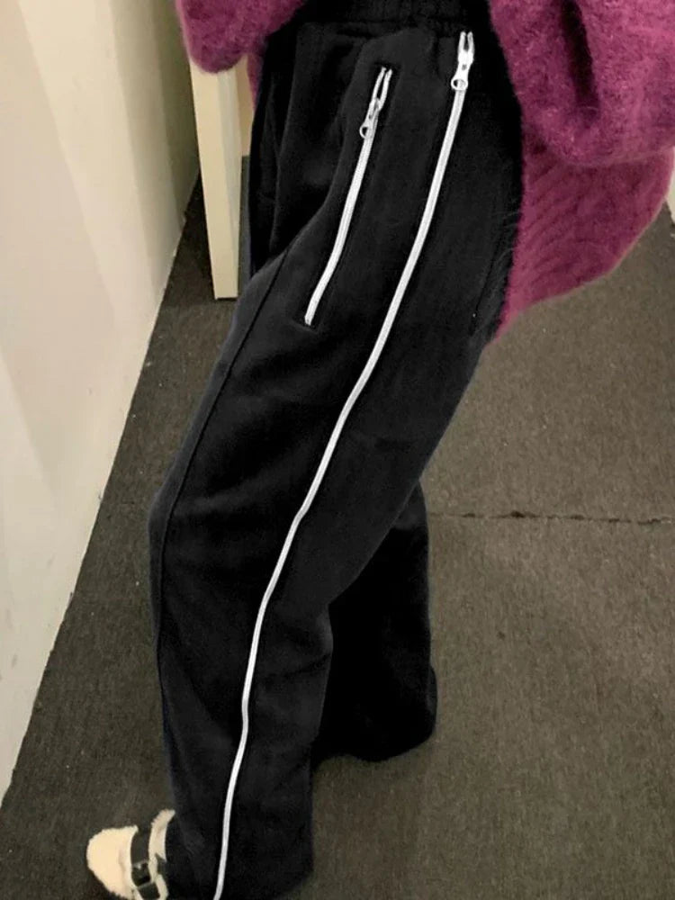 Vintage Red Straight Japanese Y2K Casual Sweatpants Winter Warm Harajuku Jogging Pant