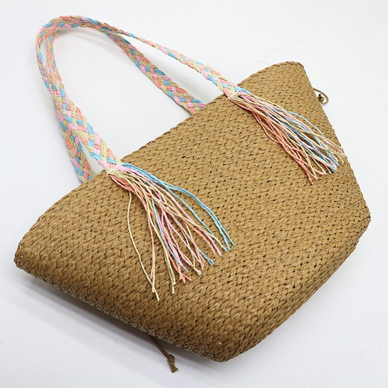 Hanni Pastel Braids Handle Straw Tote Bags - 2 Colors