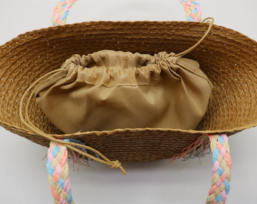 Hanni Pastel Braids Handle Straw Tote Bags - 2 Colors