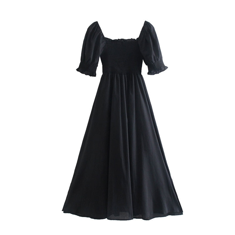 Summer Dresses For Square Neck Smocked Short Puff Sleeve Vacation Beach Style