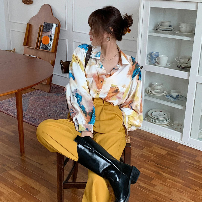 Soula Watercolor Ombre Print Shirt Blouse