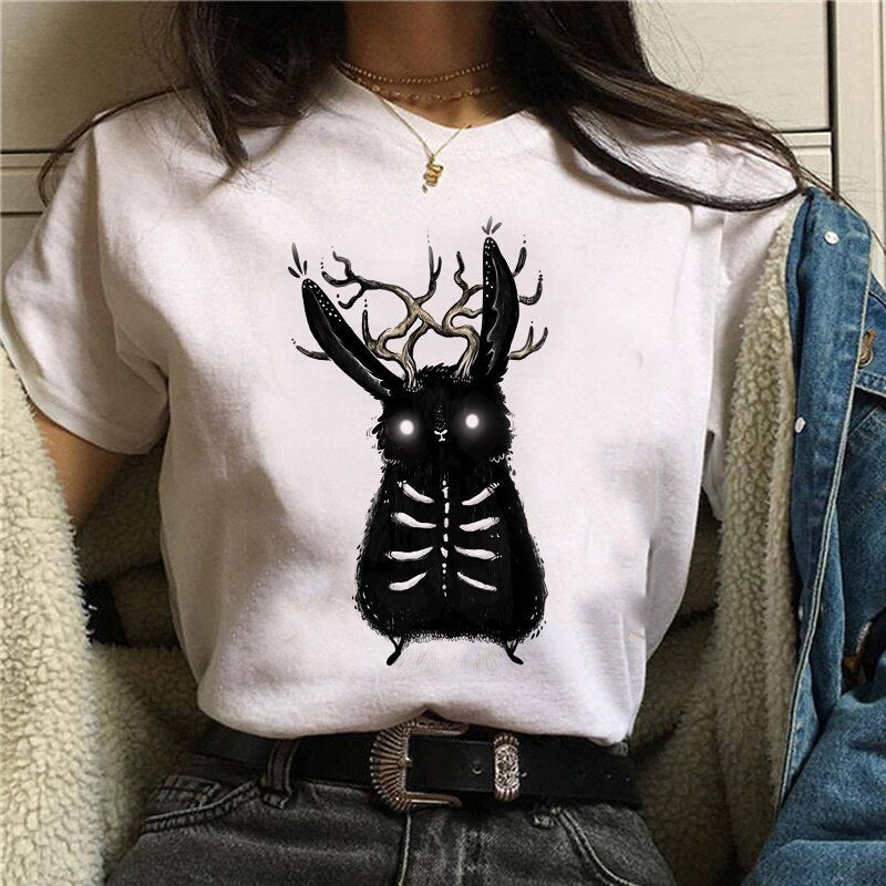 Cute Cartoon Cat Mushroom Print T Shirt