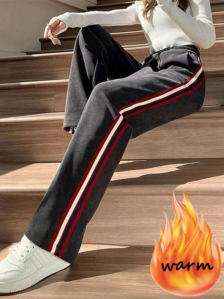 Women's High Waist Wide Leg Thicken Warm Velvet Corduroy Sweatpants