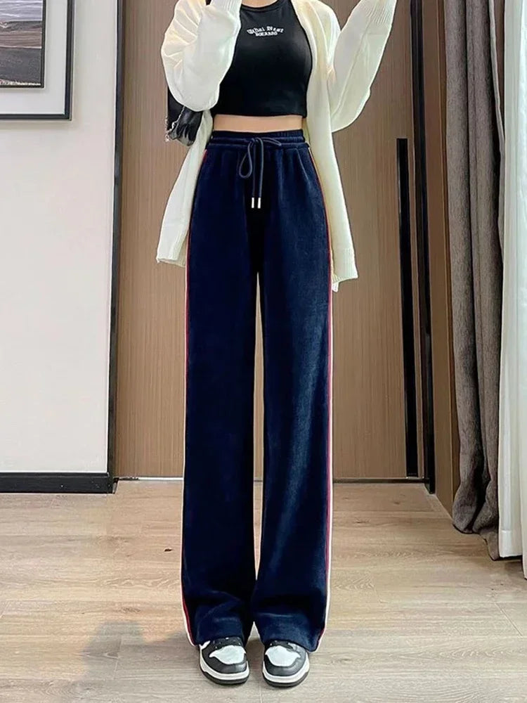 Women's High Waist Wide Leg Thicken Warm Velvet Corduroy Sweatpants