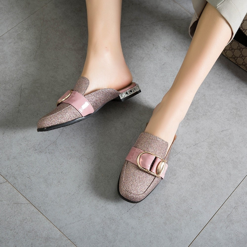 Illiana Glittering Buckle & Crystal Heels Mules - 3 Colors