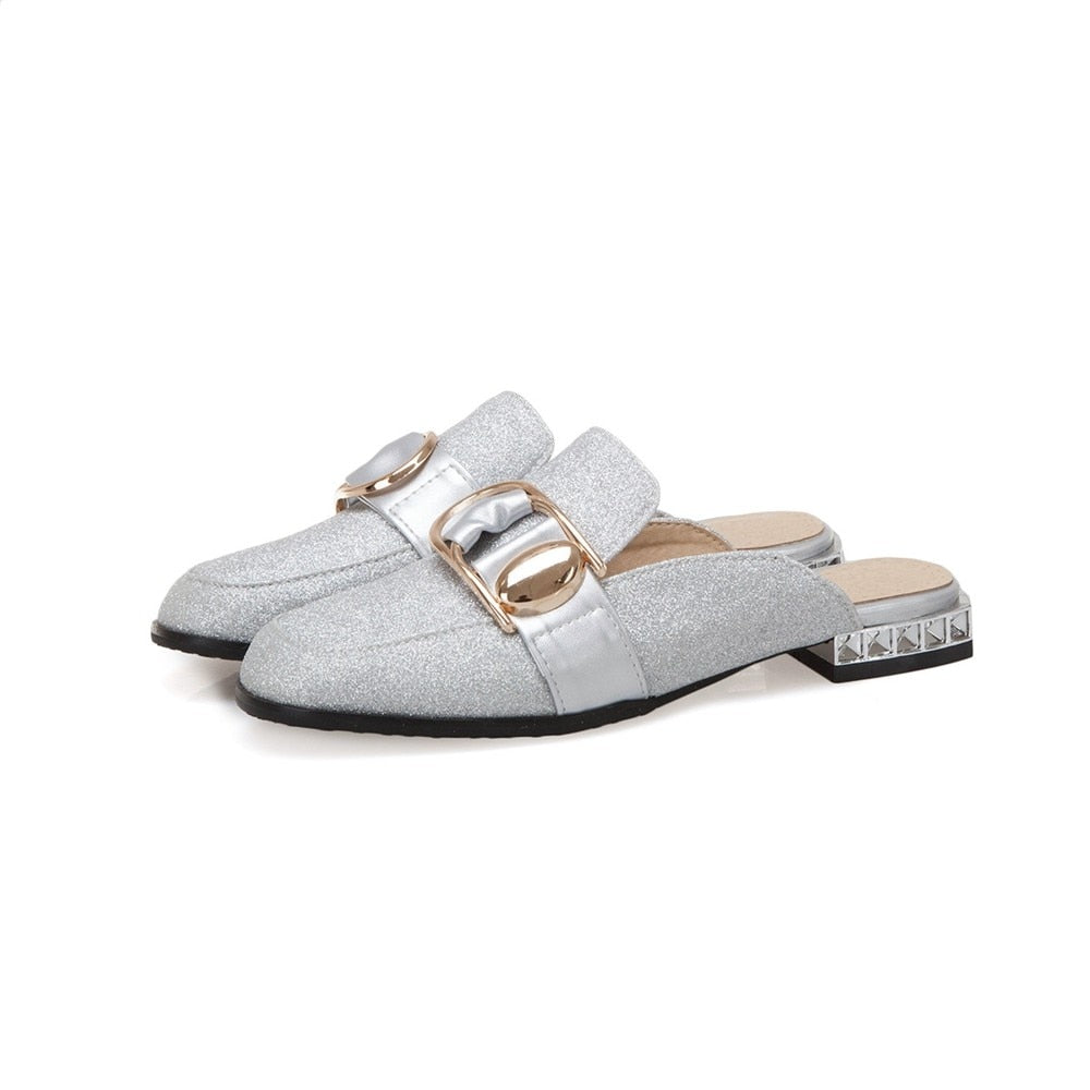 Illiana Glittering Buckle & Crystal Heels Mules - 3 Colors