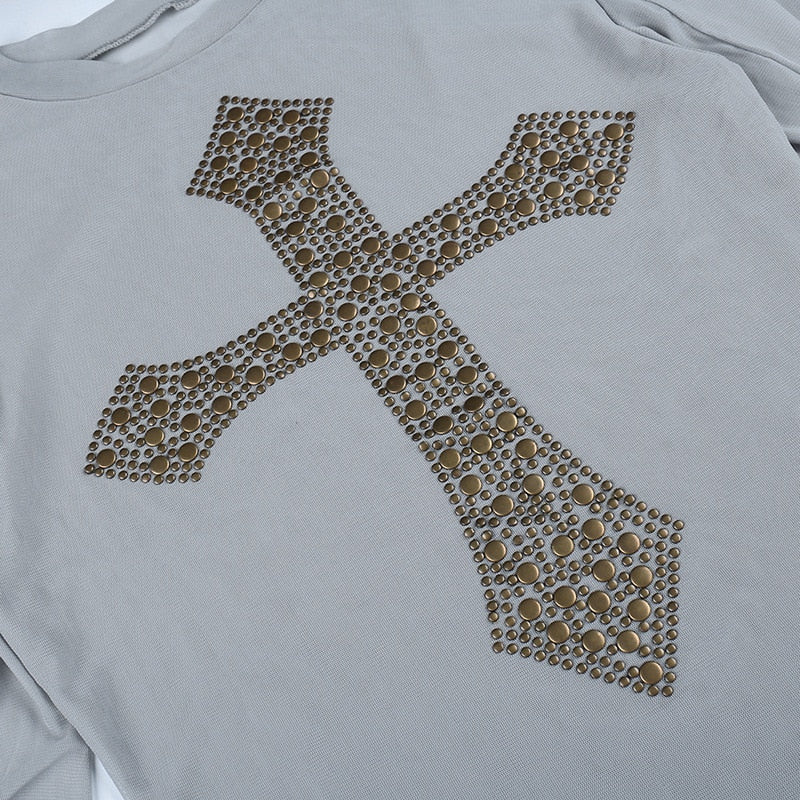 Isolde Gothic Cross Sequin Tissue Crop Top