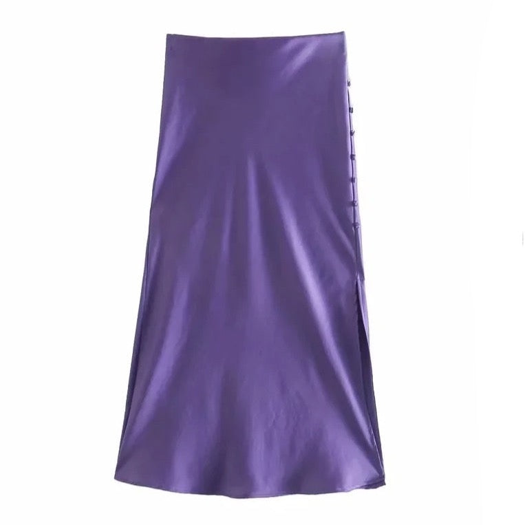Jayne Satin Side Slit Midi Skirts