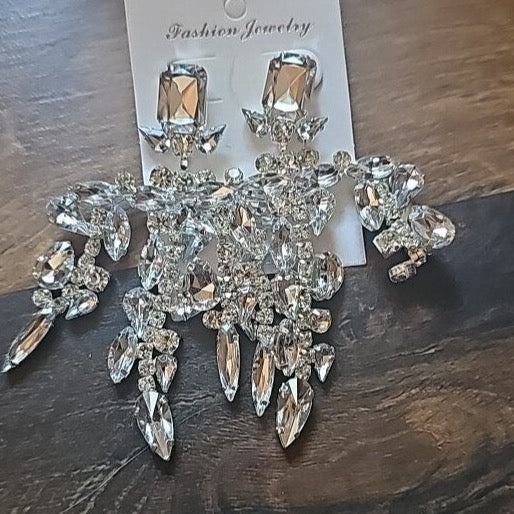 Jumbo Rhinestone Crystal Tassel Drop Earrings