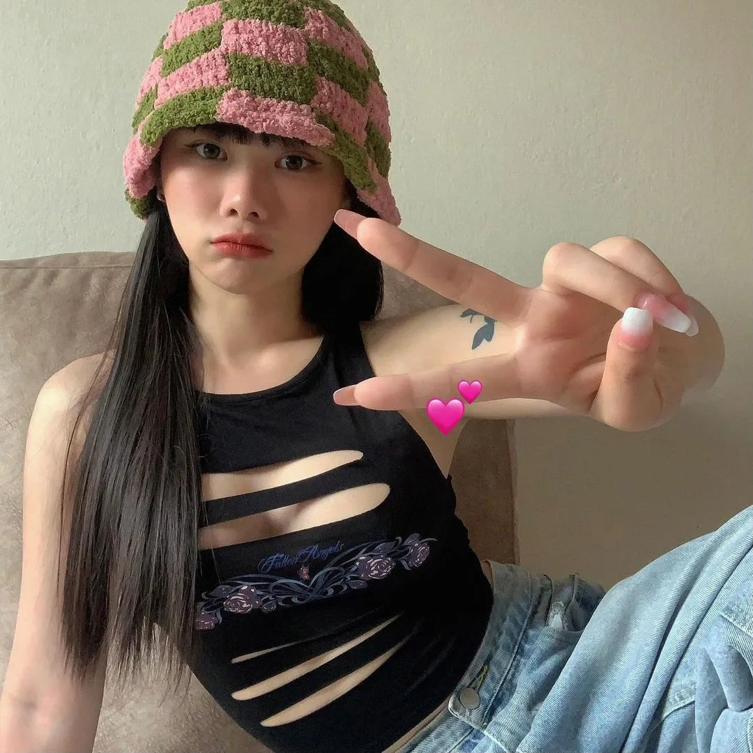 Y2K Aesthetics Hollow Out Fairycore Grunge Mall Goth Harajuku Crop Top