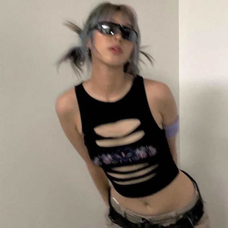Y2K Aesthetics Hollow Out Fairycore Grunge Mall Goth Harajuku Crop Top