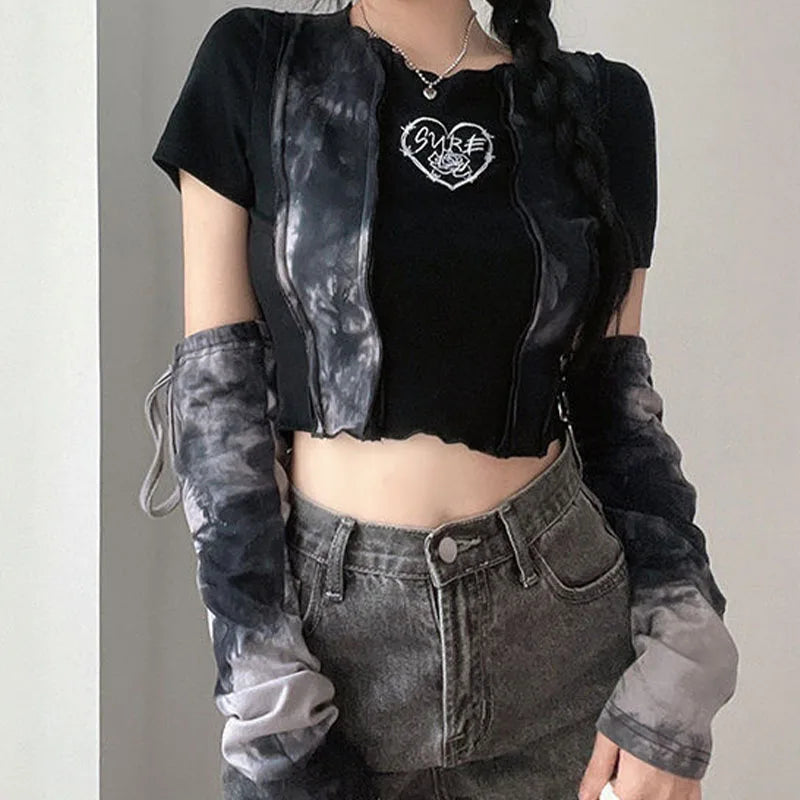 Vintage Chic Tie Dye Print Y2K Crop Top