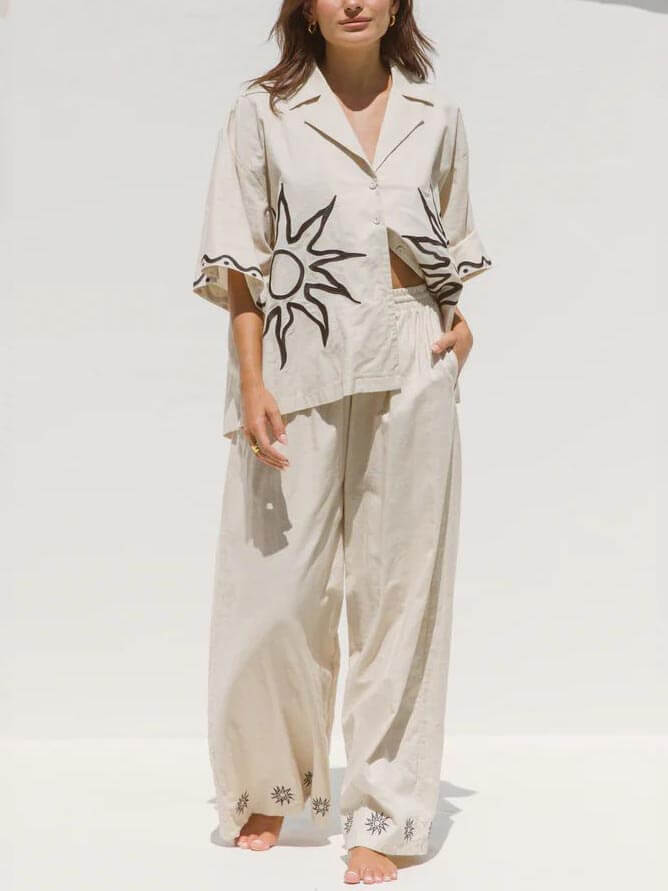 Sunshine Loose Print Oversized Shirt Shorts Set