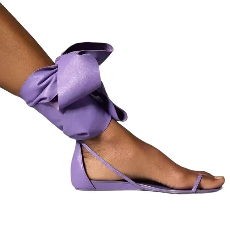 Larisa Big Ankle Bow Tie Flat Sandals - 3 Colors