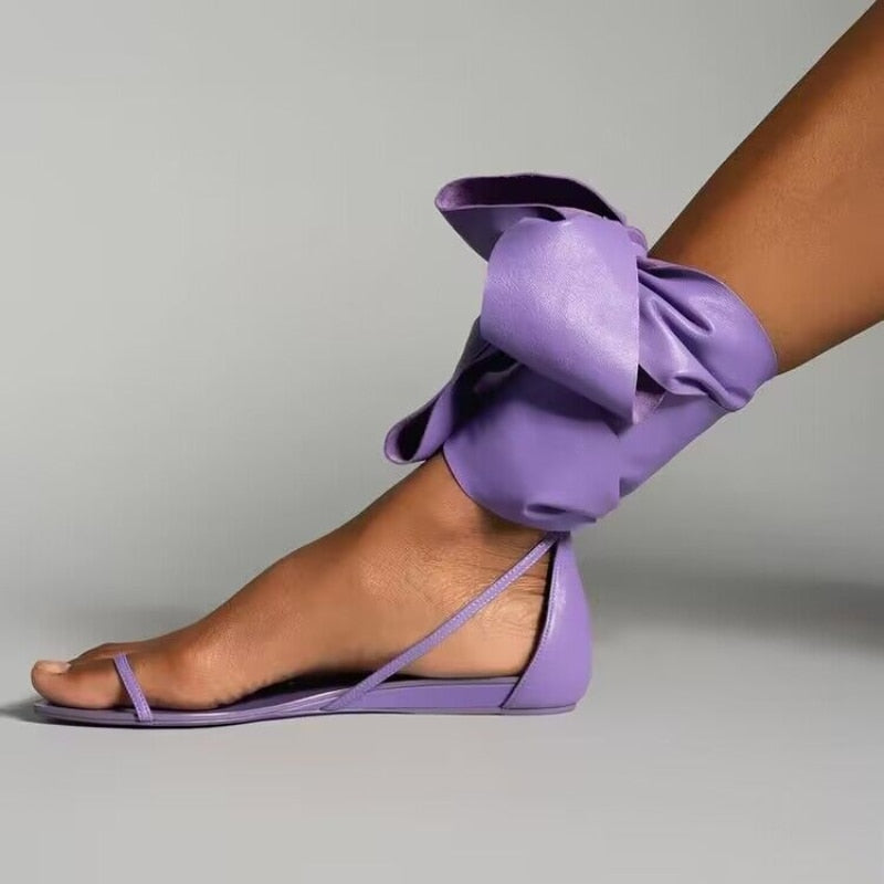 Larisa Big Ankle Bow Tie Flat Sandals - 3 Colors