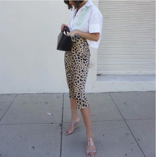 Leopard/Floral Print Satin Midi Skirts