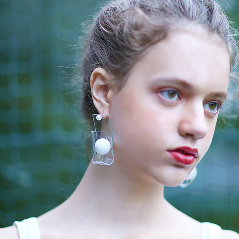 Lexi Clear Panel and Ball Abstract Stud Earrings - 2 Styles
