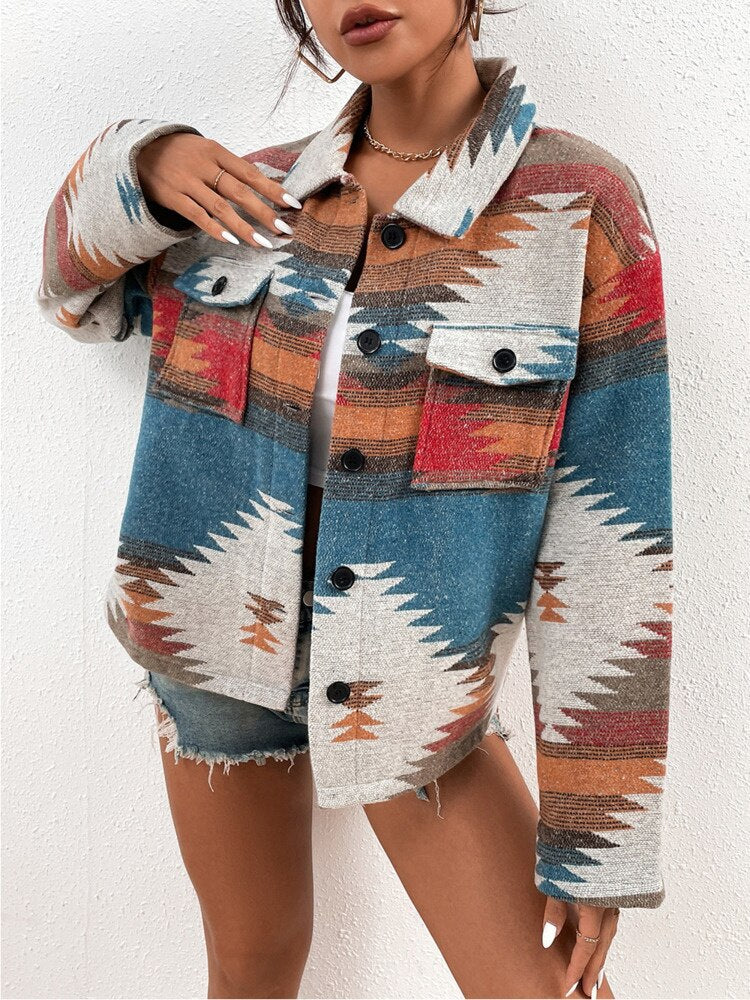 Lapel Geometric Figure Jacquard Jacket
