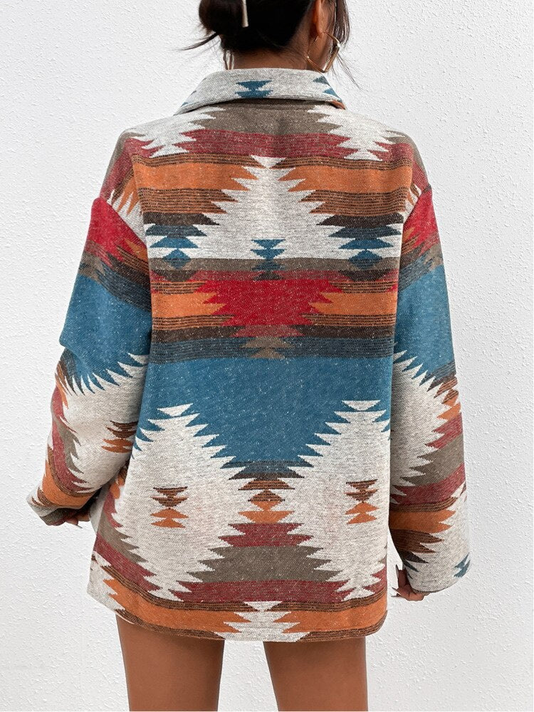 Lapel Geometric Figure Jacquard Jacket
