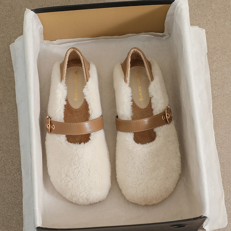 Lila Faux Fur Foldable Heel Ballet Flat Slippers - 3 Colors