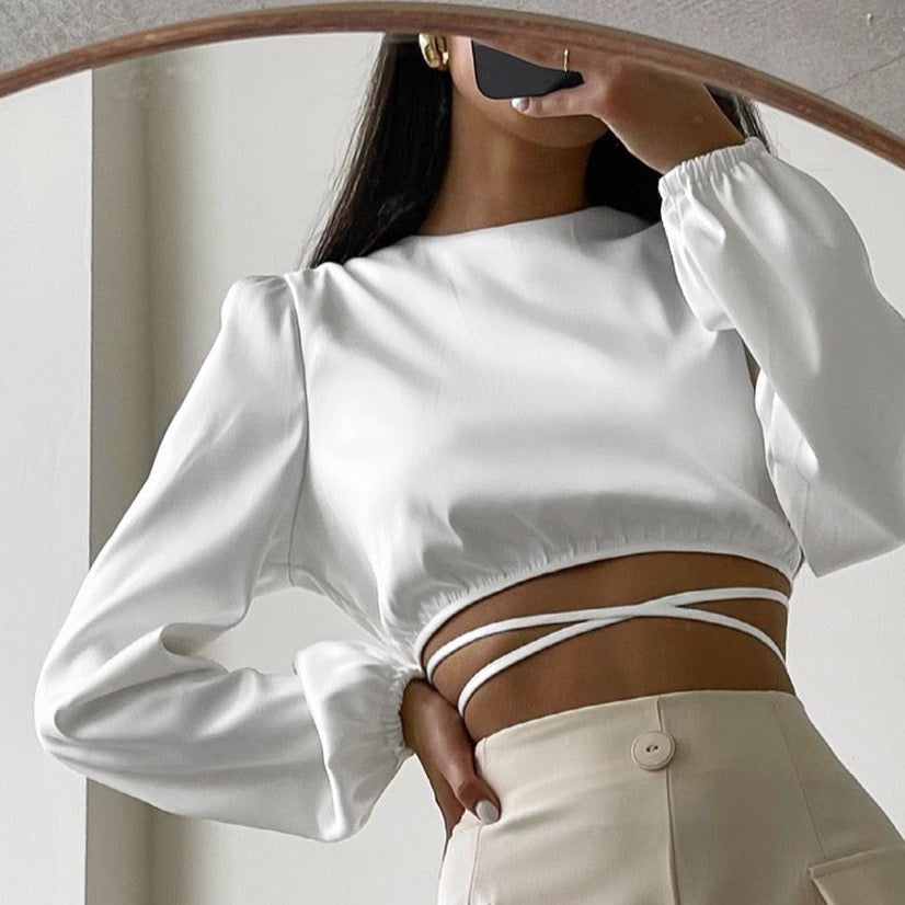 Linia Cropped Lace-Up Satin Top - 3 Colors