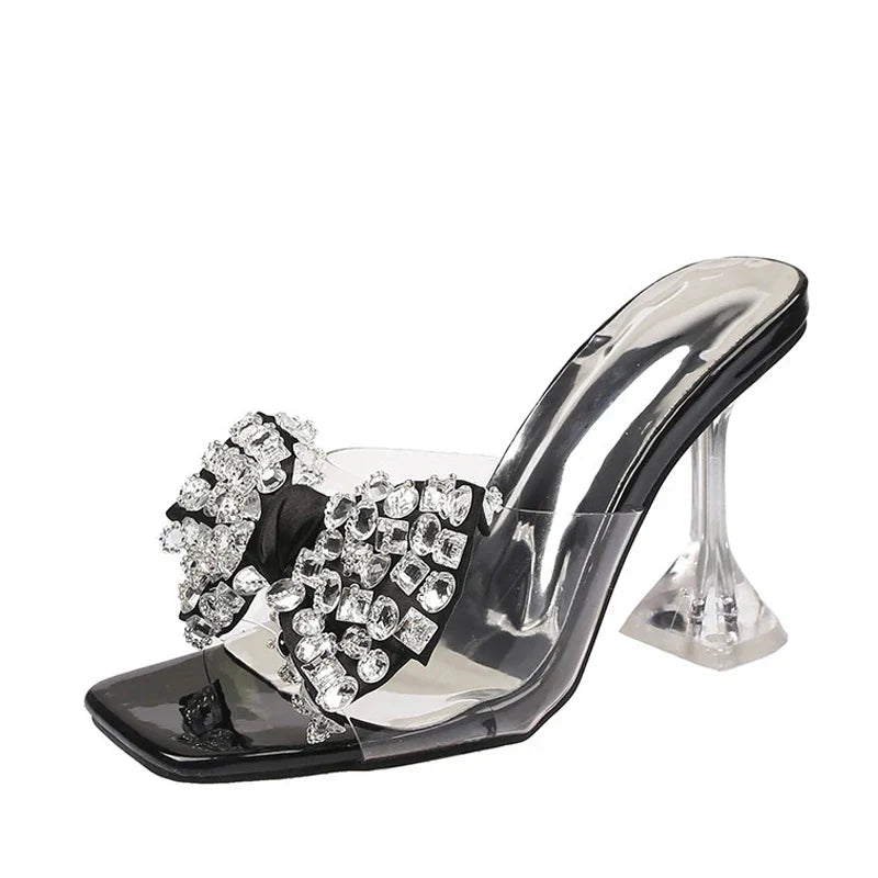 Trendy Big Size Clear High Heel Modern Slippers Transparent High Heel