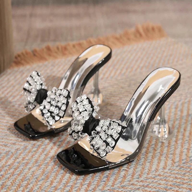 Trendy Big Size Clear High Heel Modern Slippers Transparent High Heel