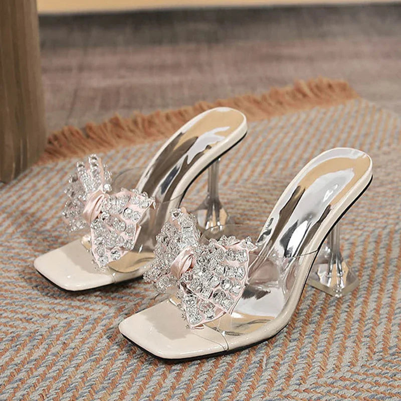 Trendy Big Size Clear High Heel Modern Slippers Transparent High Heel