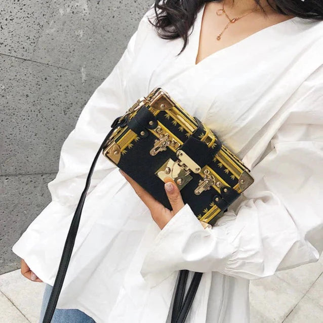 Lock & Embellished Box Clutch Shoulder Bag - 4 Colors