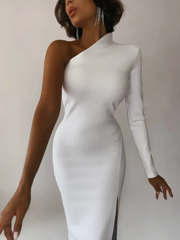Summer One Shoulder Maxi Elegant Black Bodycon Dress