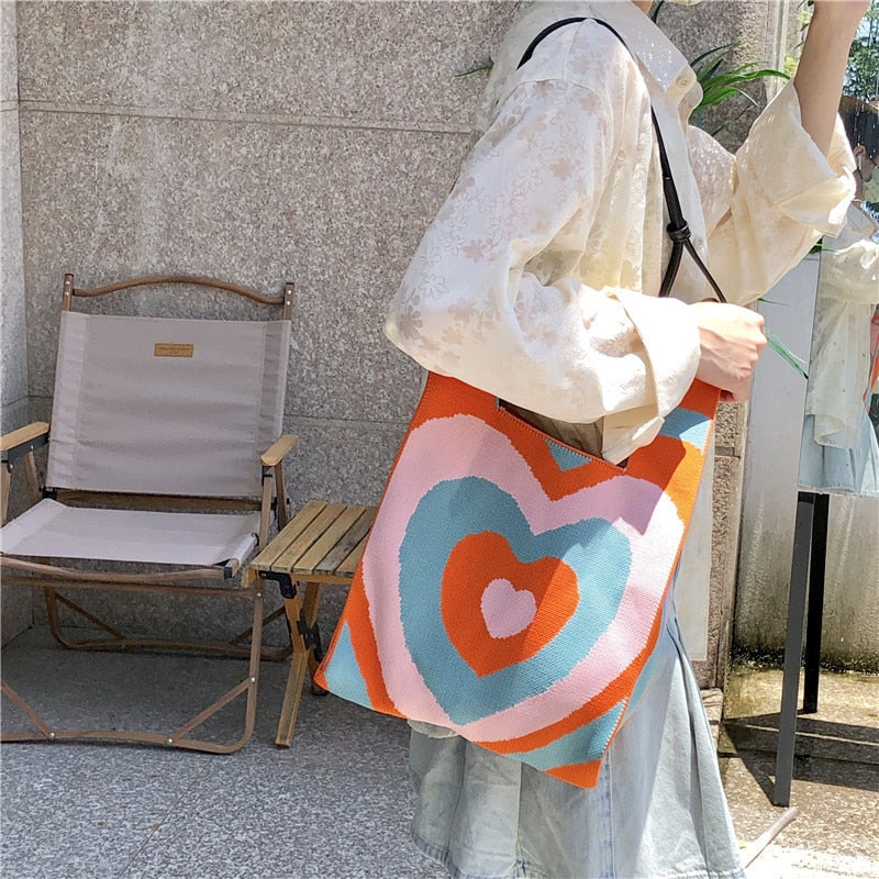 Love and Heart Knit Bags with Shoulder Strap Set