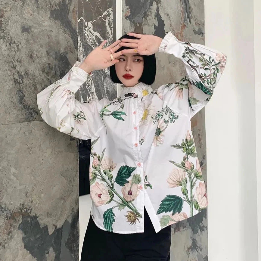 Lucija Vintage Floral Smock Neck Blouse
