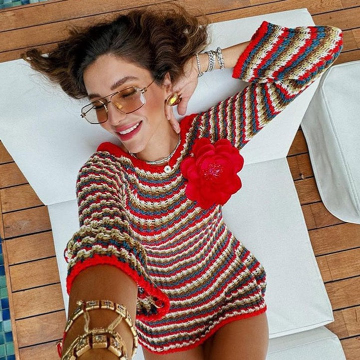 Lumia Zigzag Pattern Crochet Mini Dress