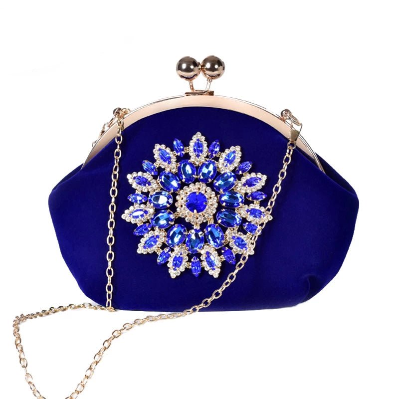 Diamond Flower Velvet Clutch Purse