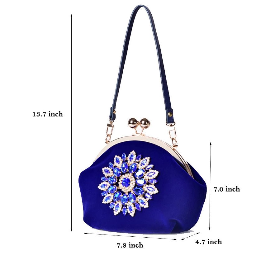 Diamond Flower Velvet Clutch Purse
