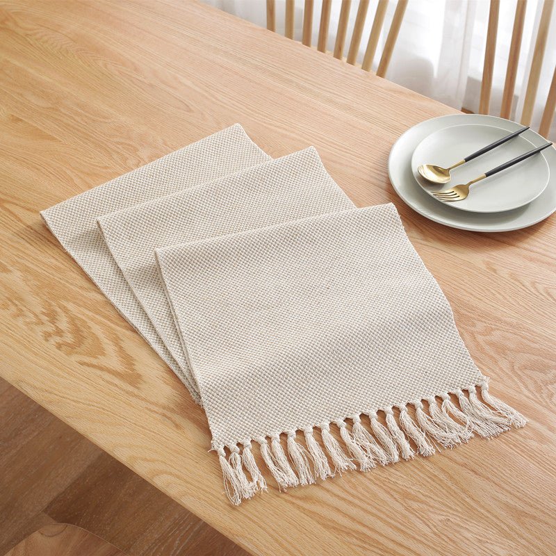 Modern Summer Table Runner Handmade Tassled Burlap Runner