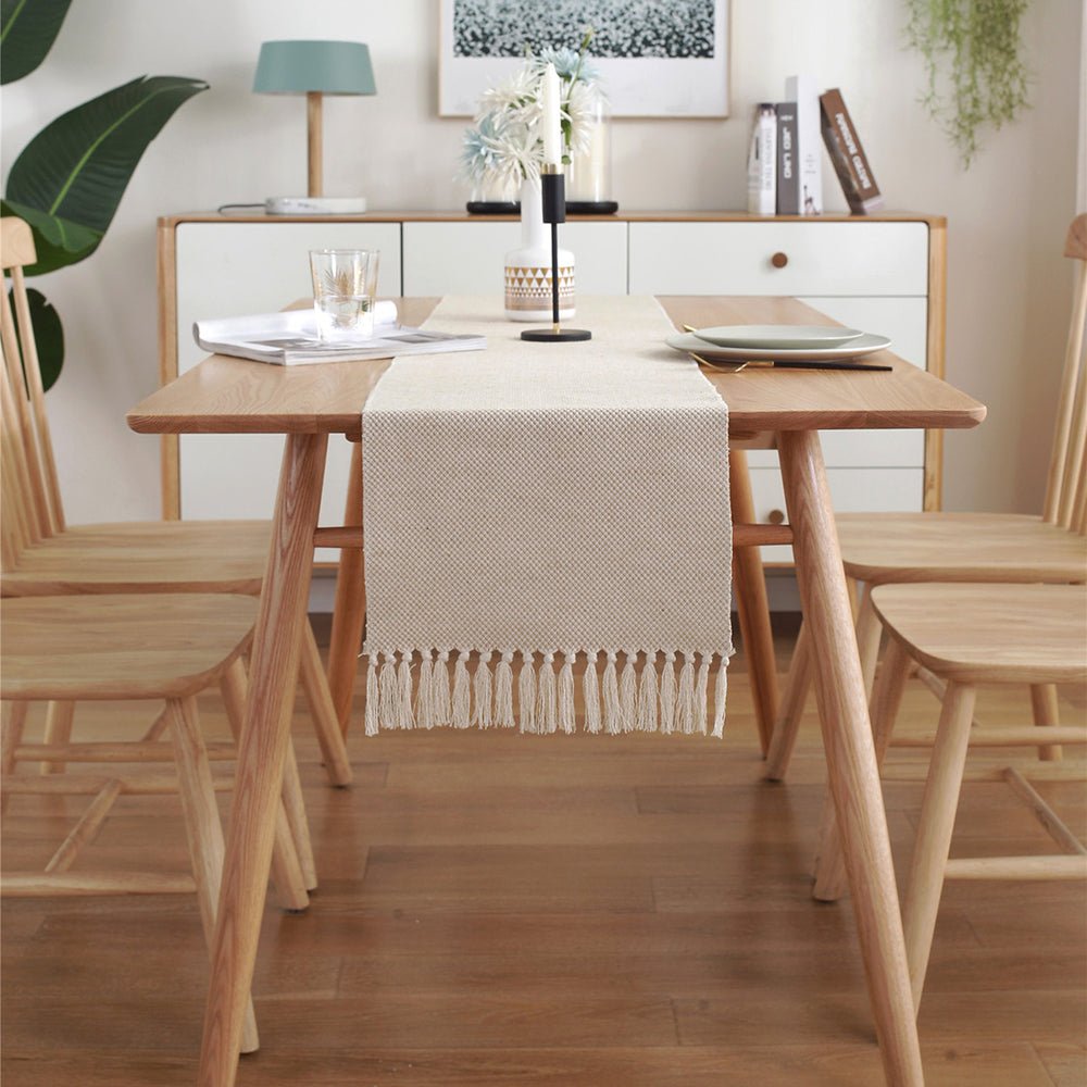 Modern Summer Table Runner Handmade Tassled Burlap Runner