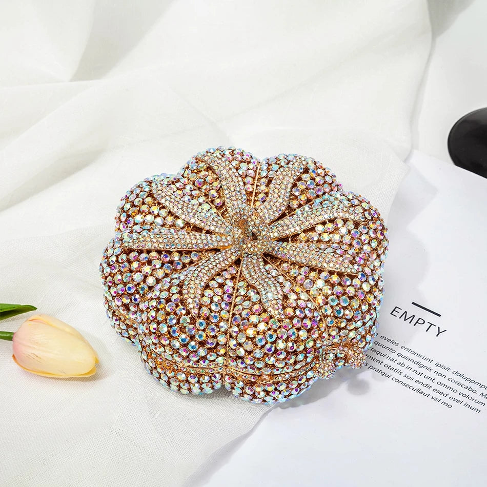 Pumpkin Rhinestone Clutch Cute Prom Purse