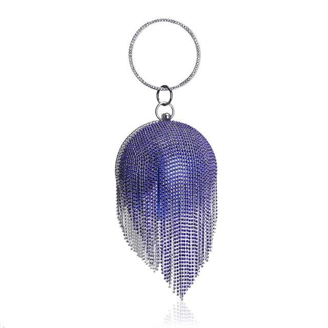 Round Shaped Full Rhinestone Evening Bag with Tassel