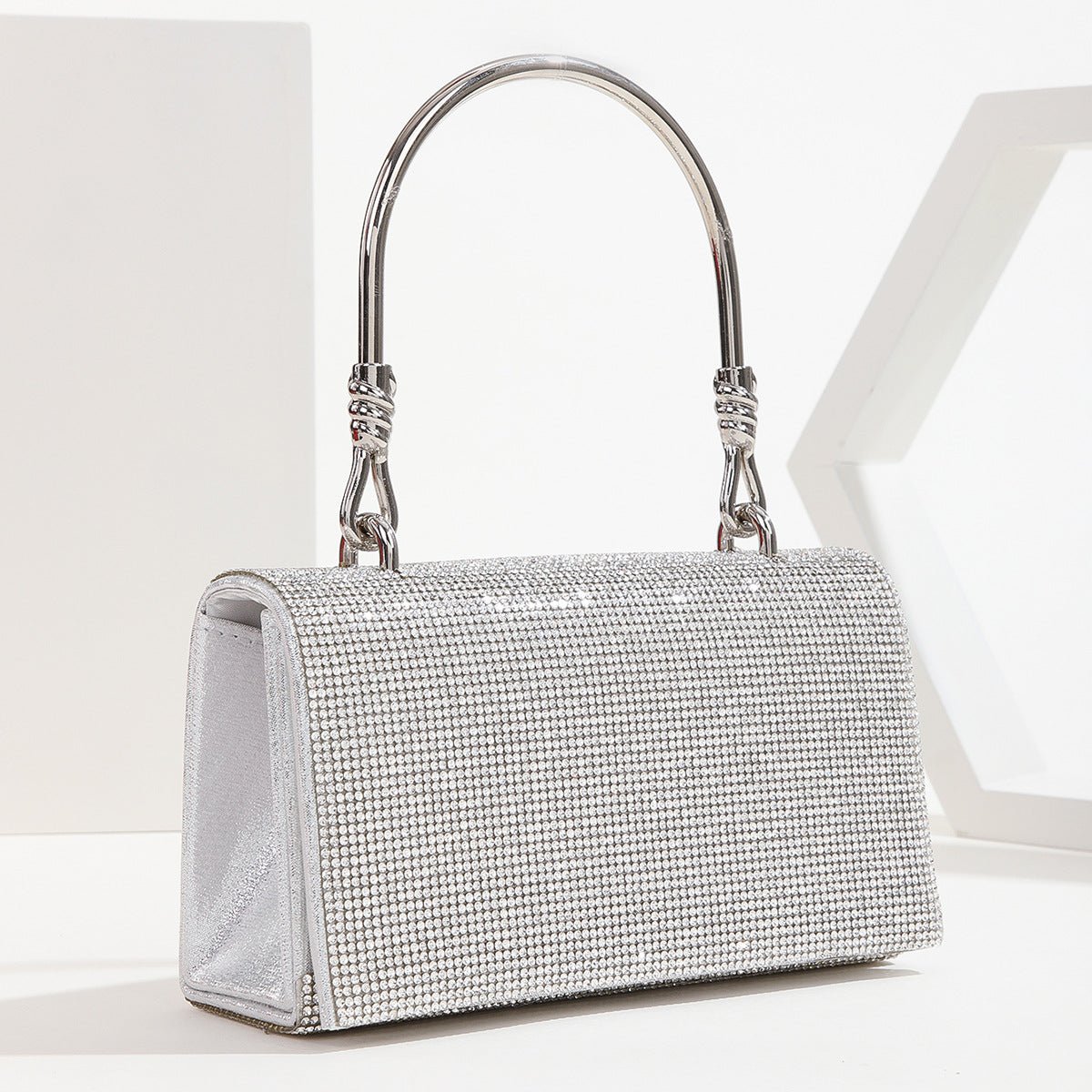 Square Handle Rhinestone Evening Party Clutch Bag